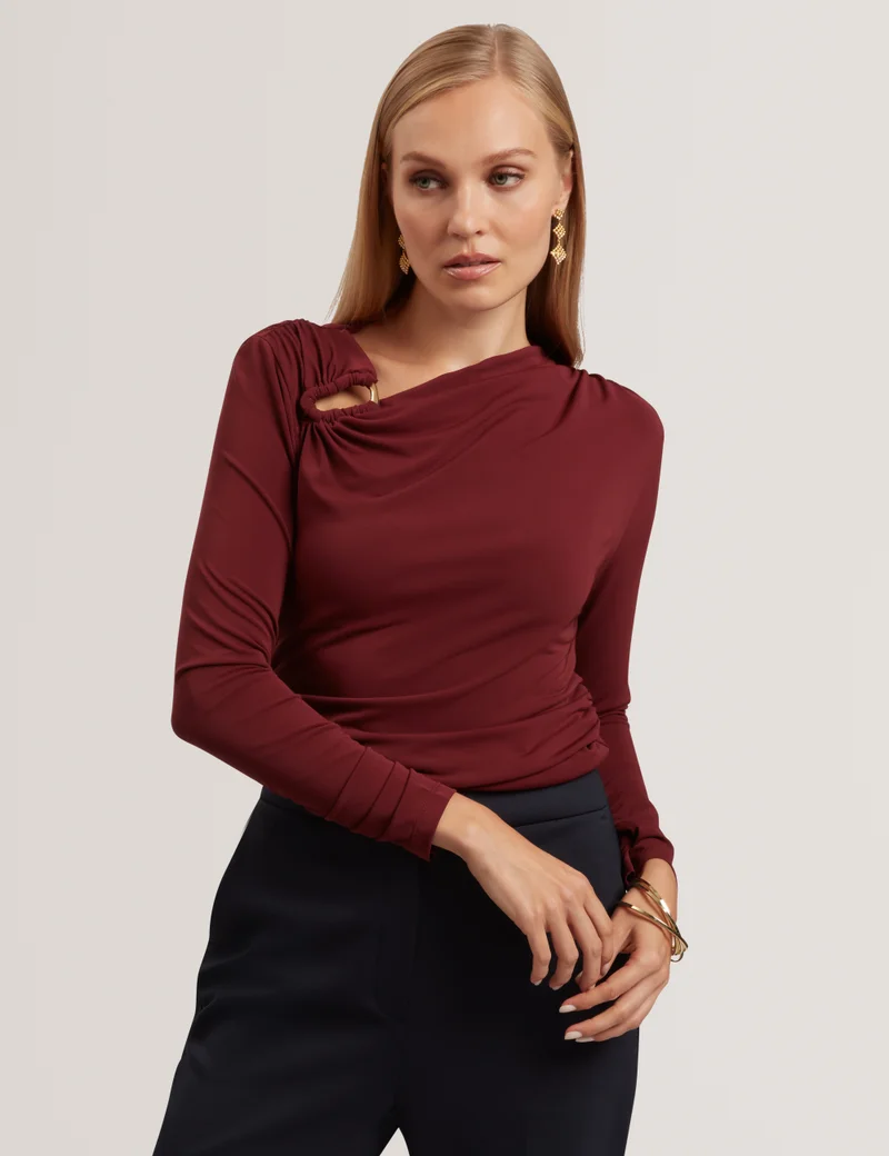 Ted Baker Long Sleeve Ruched Top With Metal Detail